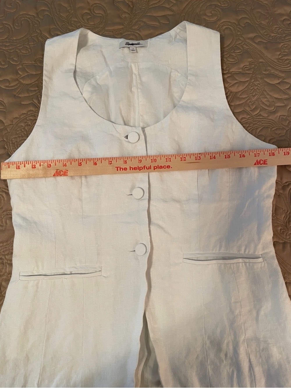 Madewell 100% Linen Scoopneck Cutaway Vest in Salt Color EUC Size 10 Wh - Picture 14 of 16